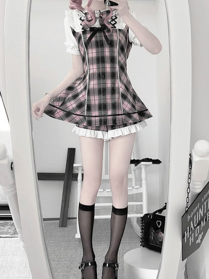 Plaid Short Sleeve Dress with Sparkle & Shorts - Bunny Rush