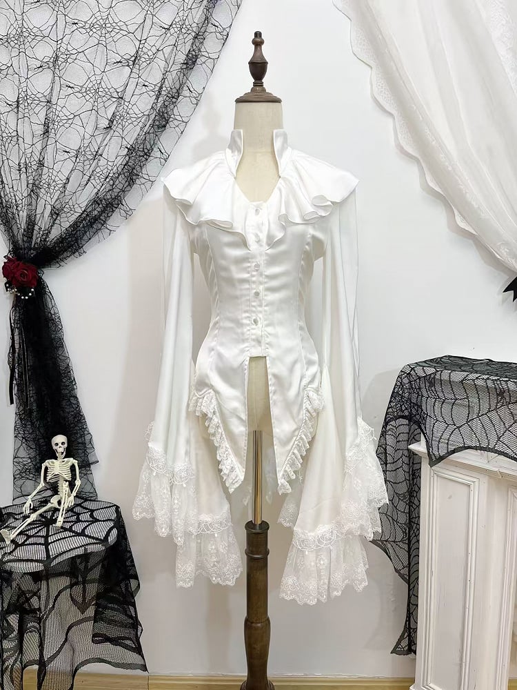 Shirt Trim Lolita Ouji Sleeves And Split-tail Bell Lace Gothic With White