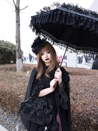 Floral Lace Black/White Gothic Mini Hat - Widow-maker
