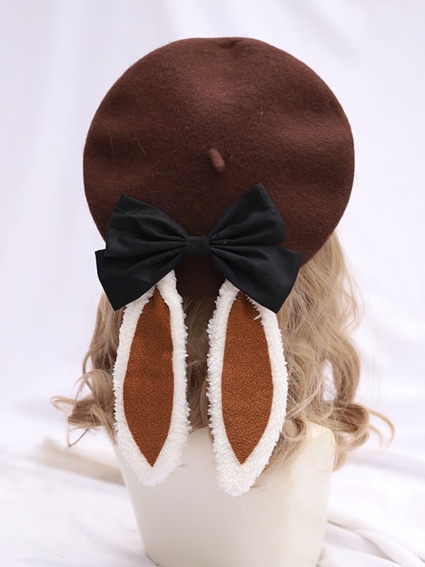 Detachable Options White Beret Bunny 6 With Sweet Ear Lolita Color Bow