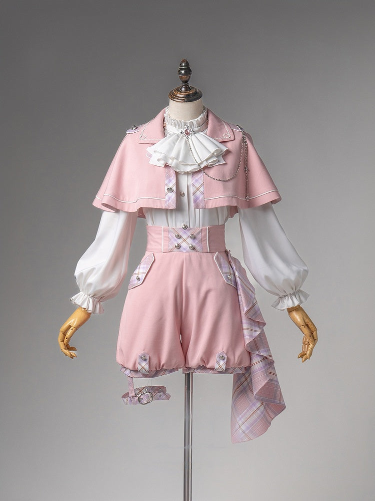 Ouji Shorts Waist Prince Outfit High Lolita + White Cape Shirt and - Pink