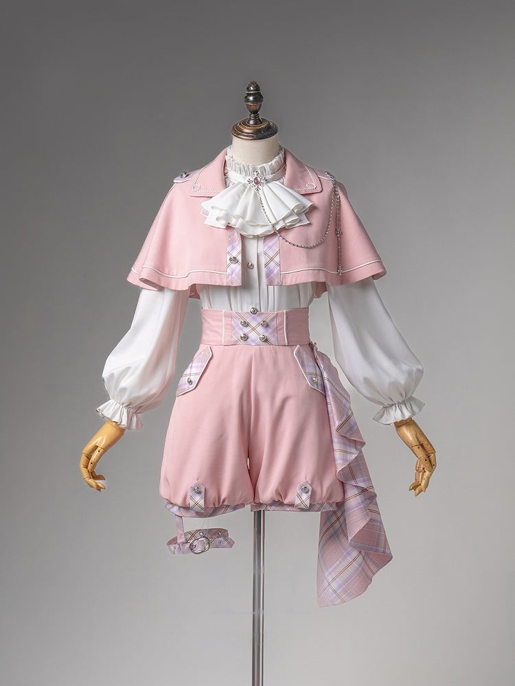 - White + Lolita Shorts and Pink Outfit Shirt Cape High Ouji Prince Waist