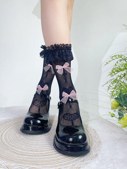 Couleurs Cœur Nœud Style : Lolita (2 Chaussettes Blanches)