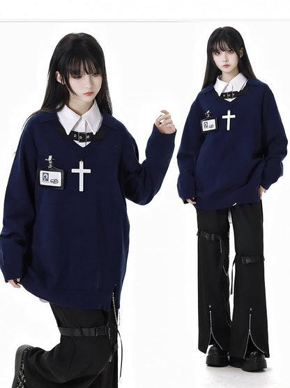 Gerade geschnittene Hose in Schwarz mit Reißverschluss und Druckknopfdetails