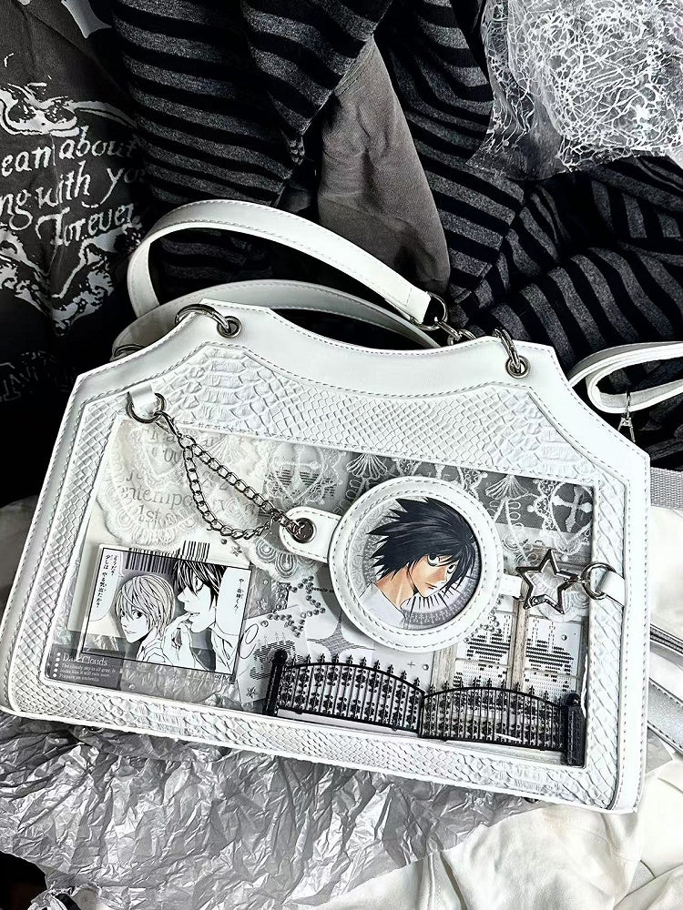 Weiße Ita-Umhängetasche aus PU mit Schlangenschuppen