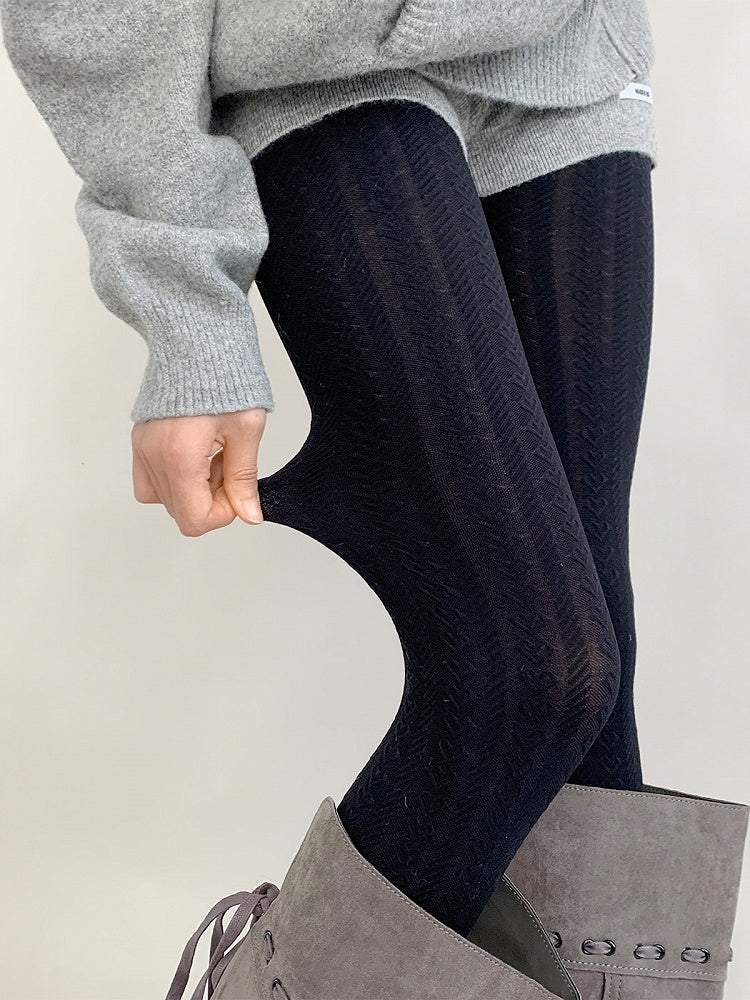 Tights (2 Colors) Warm Knit Herringbone