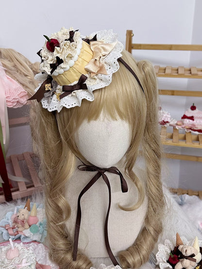 Dekorationen geformte Schleife und süße gelb/pink/blau mit Kuchen Hut Mini Spitze Lolita