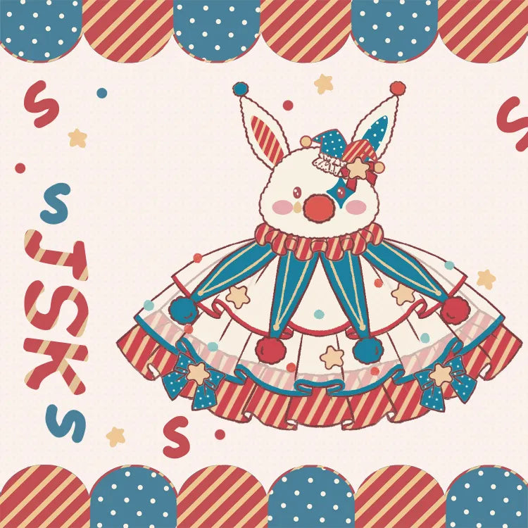 Clown Dark Bunny Kleid Blau Clowncore Overalls Fleece Lolita Pastell Sweet Circus Rot und Mieder