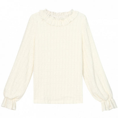 Beiges, langärmliges Oberteil mit Rüschenausschnitt