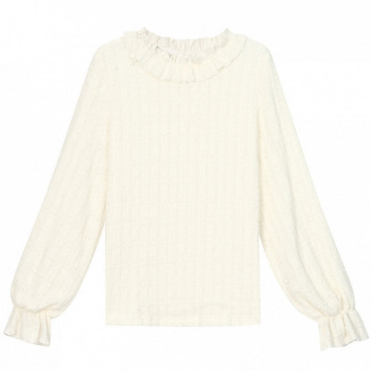 Beiges, langärmliges Oberteil mit Rüschenausschnitt