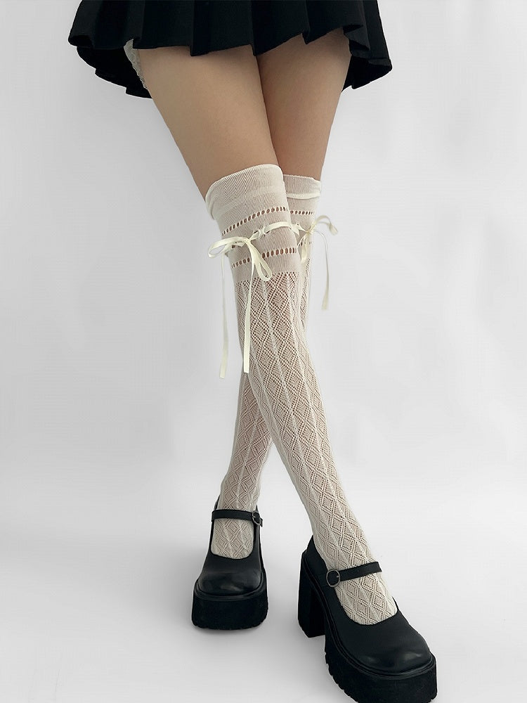 Diamond Decoration with Pattern 5 Cutout Bow Design Colors Stockings