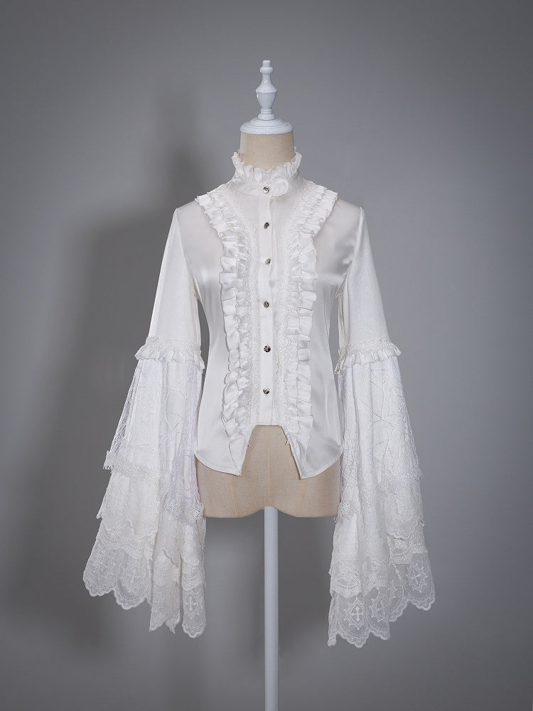 Flounce Collar Bell Sleeve Blouse with Lace Patchwork - DevilInspired Exclusive Collection