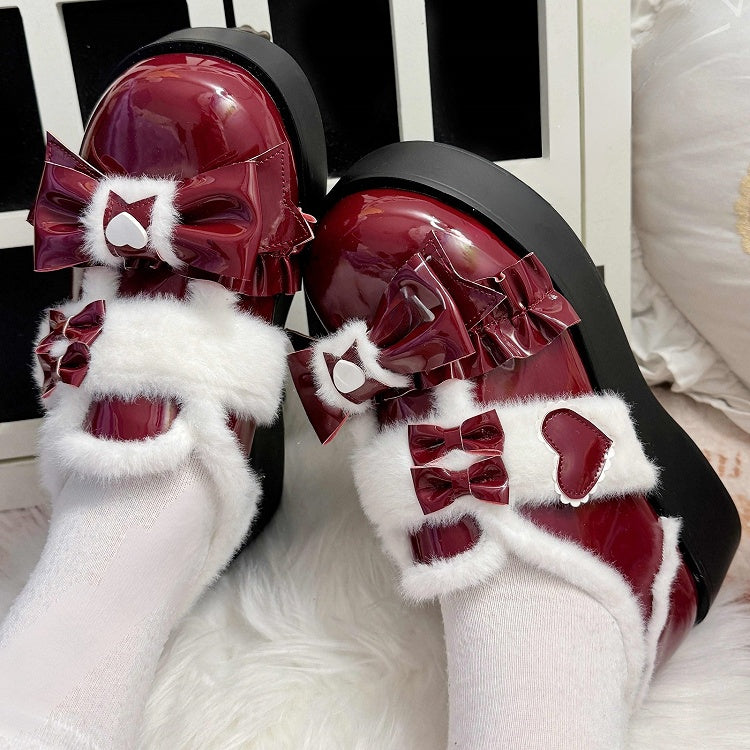 Wine Platforms Sweet - PU Heart Accents Red Lolita