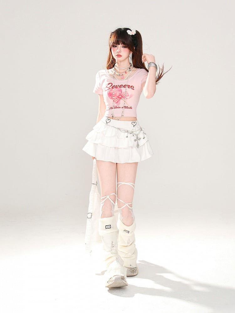 Trim Sweet Lollipop Print Spitzen-T-Shirt Rosa/Apricot Glamorous Cropped