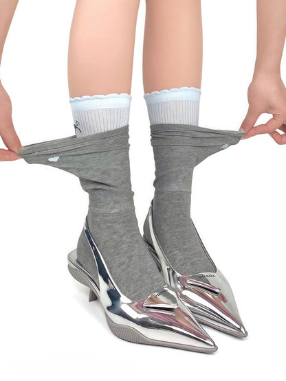 Design Pattern Colors and Fake 5 Socks Two-Piece Heart Bowknot