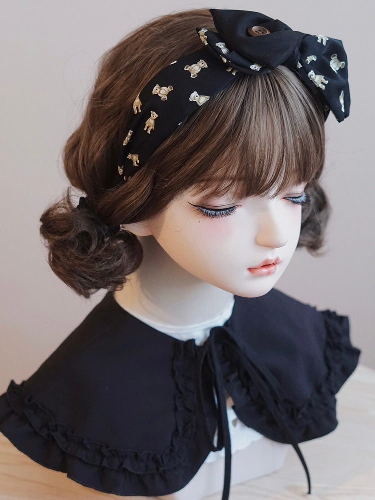 KCプリントボタン装飾ブラックリボンベアビッグ