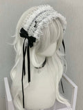Details Decorated Hairband Ruffled Black/White Bowknot Studs