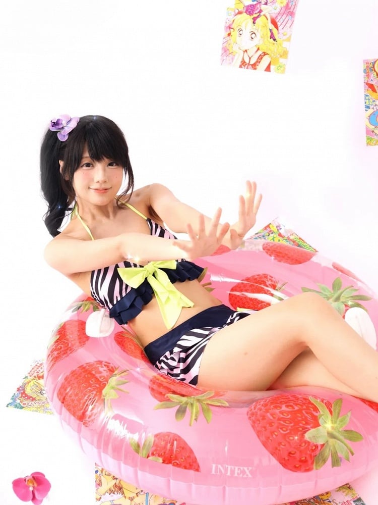 Skirt Top Pink  Blue Zebra Print Padded Ruffle Gyaru Bikini Swimsuit with Padded Hime