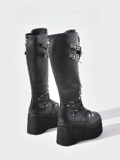 Knee-High System - Platform in Boots with Black Buckle Fastening Triple Style Punk