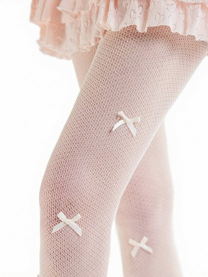 3 Colors Sheer Mesh Tights with Bowknot Details - ModaSwings