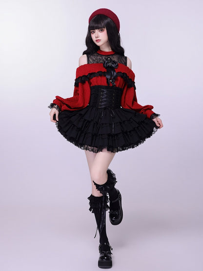 Adjustable Lace-Up Black Layered Skirt with High Waist - DevilInspired Exclusive Collection
