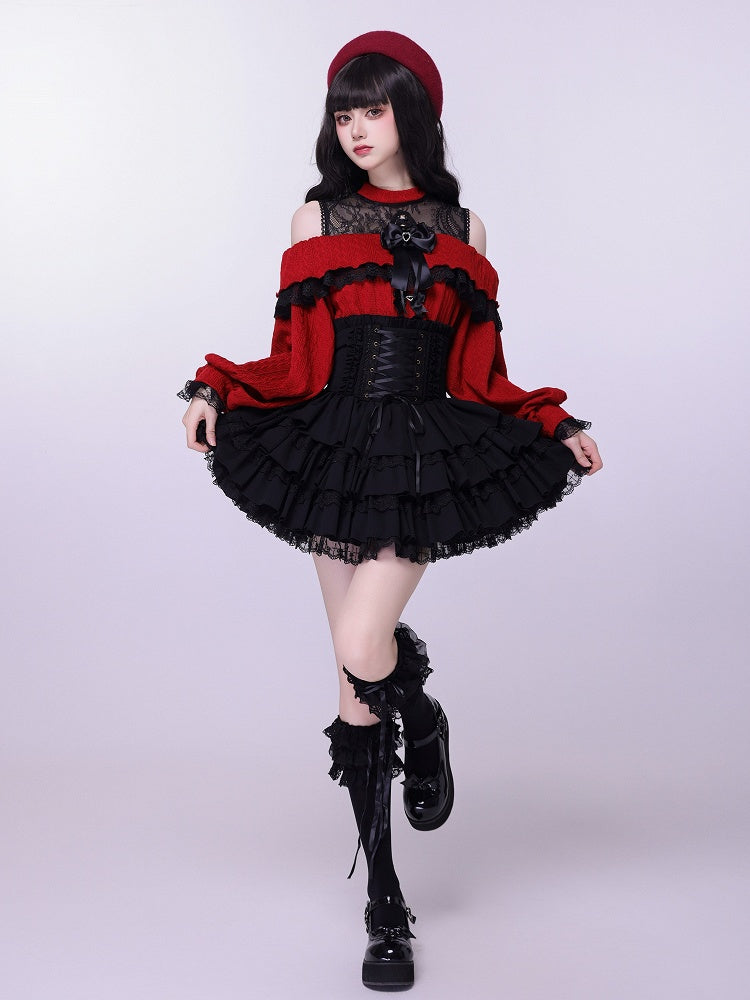 Adjustable Lace-Up High Waist Black Layered Skirt - DevilInspired Exclusive Collection