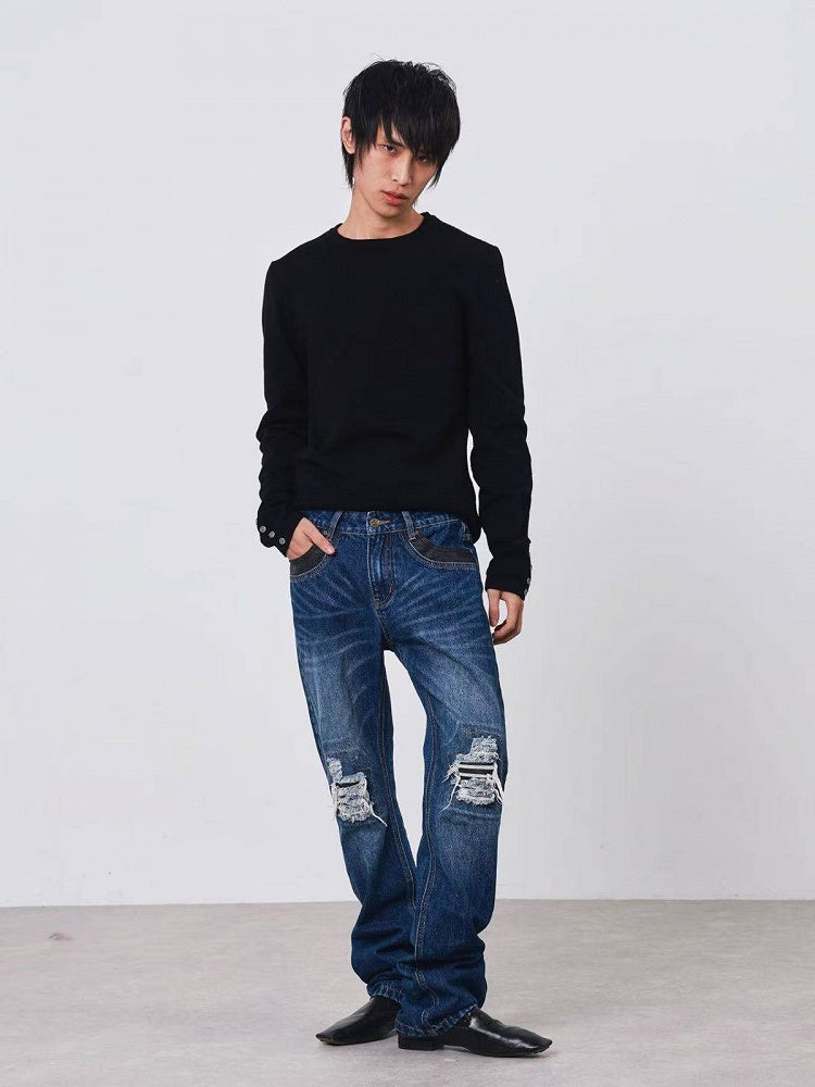 Black Knit Sweater with Key Embroidery - DETW OnLine