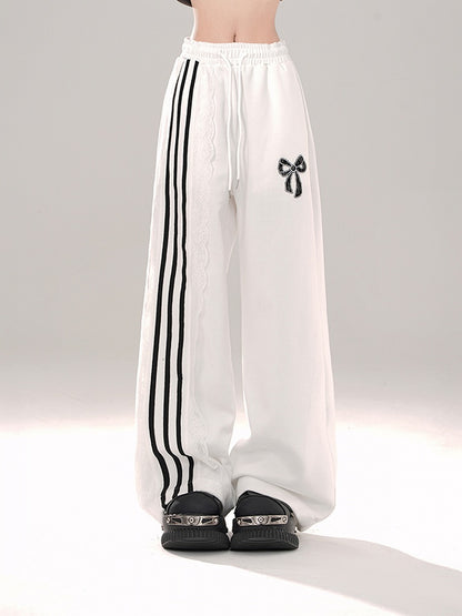 Blokettecore Black/White Bowknot Wide-leg Pants Cut Print