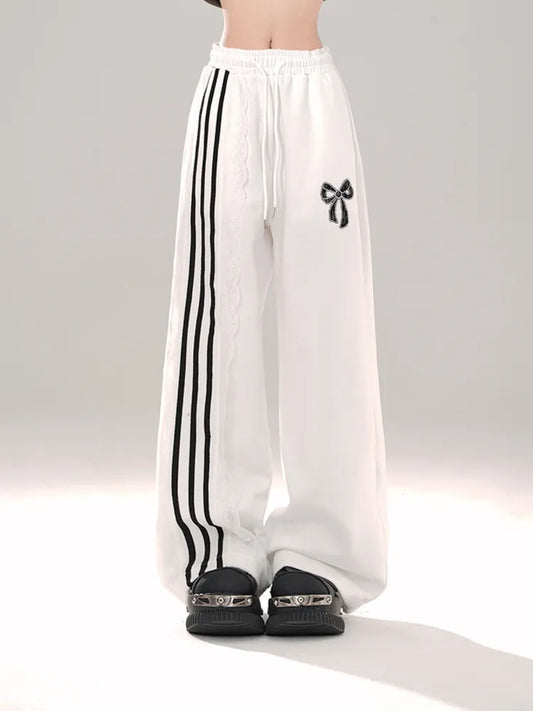 Cut Blokettecore Print Schwarz/Weiß Bowknot Hose Weites Bein