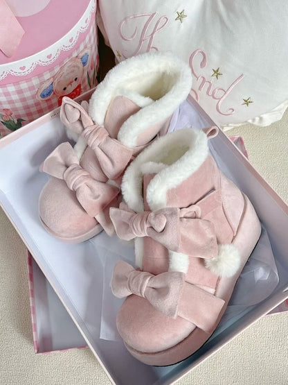 - Lolita Sweet Platform Boots Pompon Winter Charm Pink