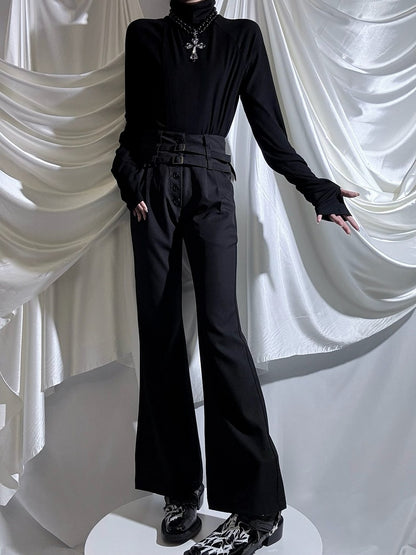 Top Long Lolita Slim-fitting Black Ouji Design Mock Collar Sleeve