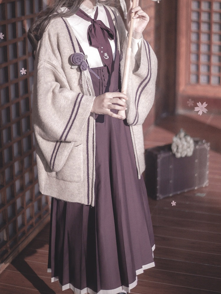 apricotfarbene Strickjacke mit Trägern zum Binden vorne