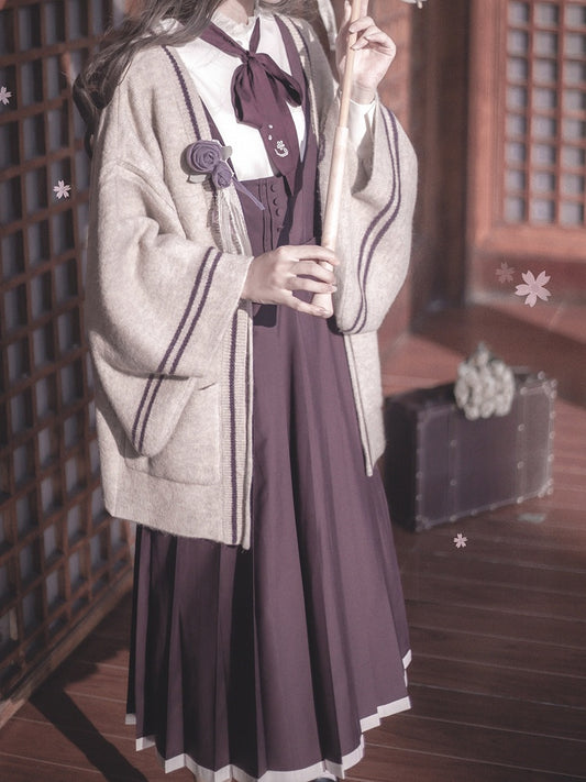 at Front Apricot Knit Cardigan with Self-tie Straps