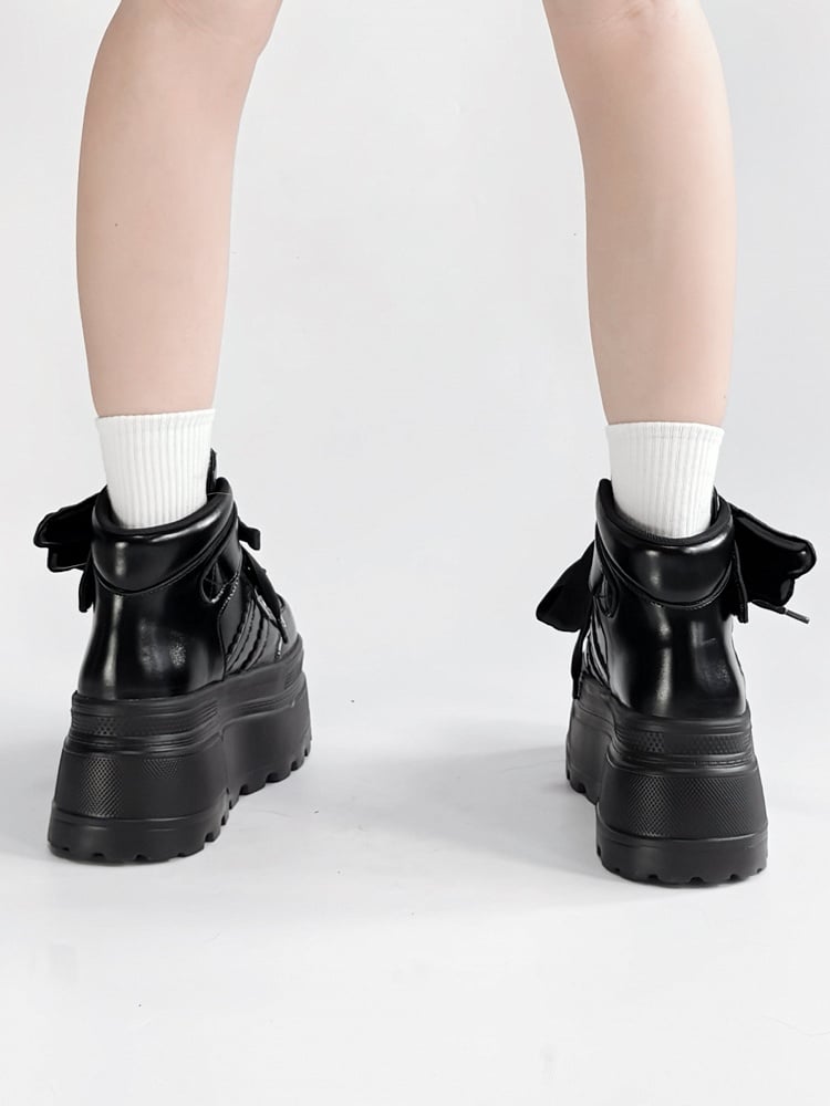 And Lace-up Black Strap Closures Velcro Wings Decor Gothic Detachable - Platforms