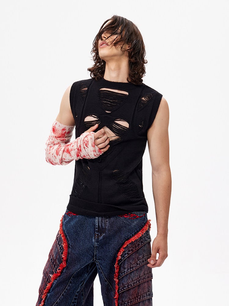 for with Vest Black Cutout Detail Men Sleeveless