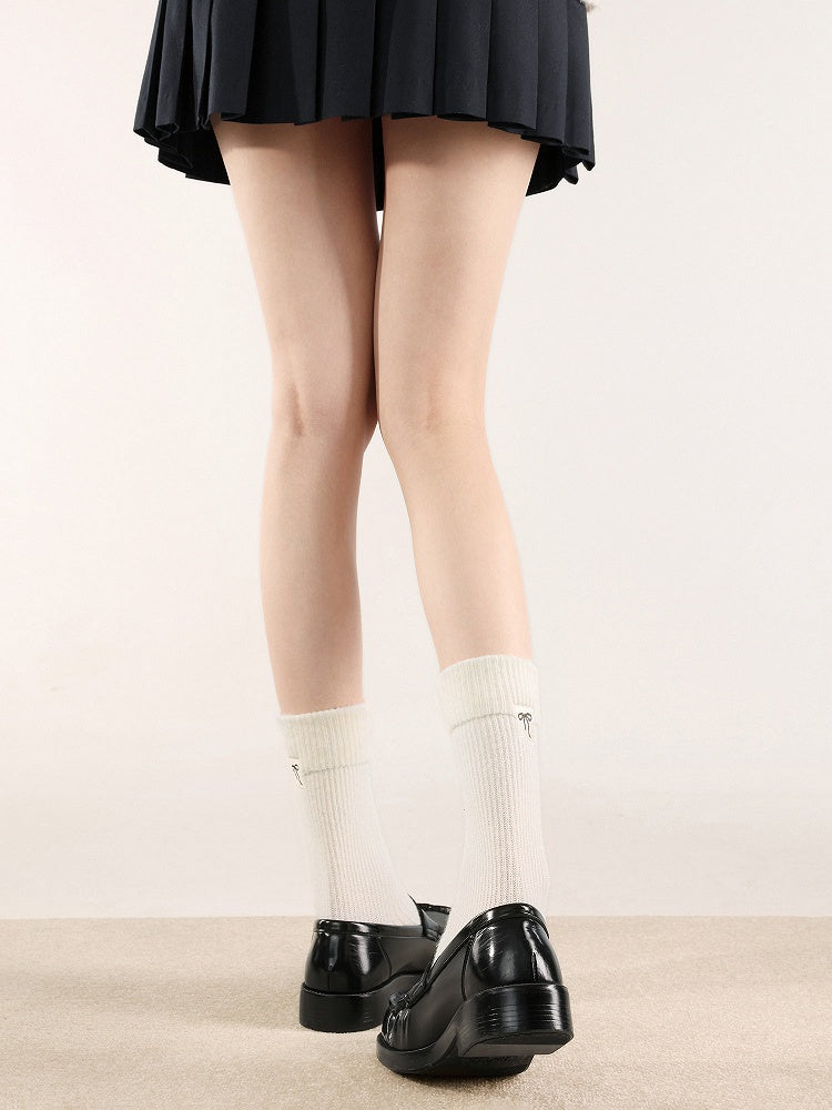 Colors) Ribbed Socks (2 Embroidery Bow with