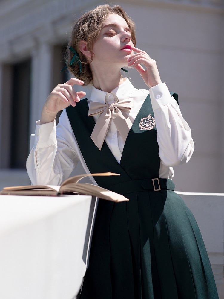 Grüner Gürtel mit Stickerei 65 Preppy Overalls Kellerfaltenrock / und 70cm Dunkel