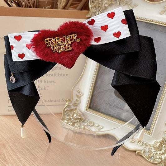 Hairclip Heart Design With Sweet KC Charm Black Lolita Rhinestone