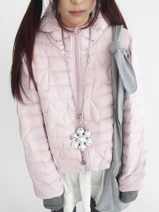 with Star Pink Hoodie Kawaii Front in Daily Pattern Closure Zipper Teardrop Jacket