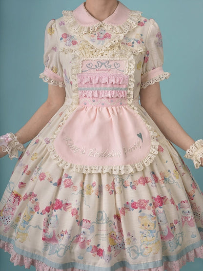 Lolita-Schürze mit Ösen und gewelltem Rand, Rosa