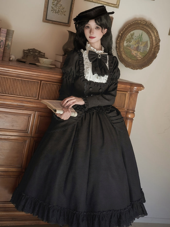 Elegant Skirt and Lolita Double-Layer Drawstring Black White