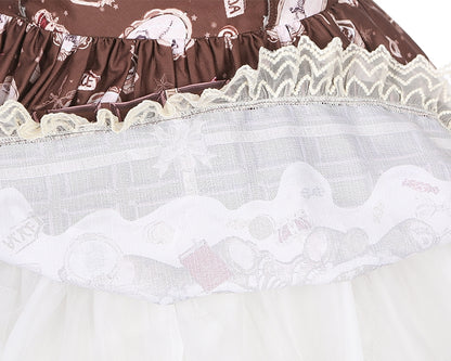 Coffee Chocolate Teddy Bear Lace Trim Big Bow Sweet Lolita Dress Jumper Skirt