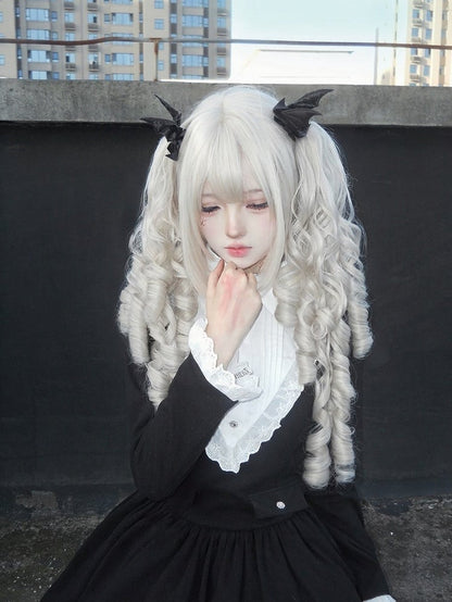 White 35cm Full Bang Wig & 50cm Double Wavy Ponytails Claw Clip - Alice Garden