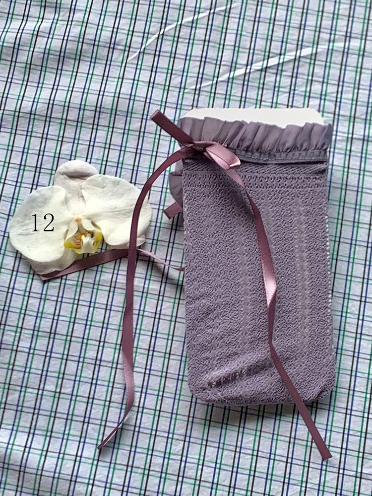 Spitzenbesatzsocken Weiß/Milchig Schleife Lolita Weiß/Schwarz/Rot/Lila/Grau/Braun