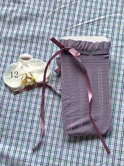 Spitzenbesatzsocken Weiß/Milchig Schleife Lolita Weiß/Schwarz/Rot/Lila/Grau/Braun