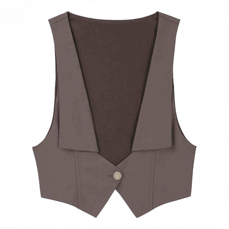 Braune Ouji Fashion Weste mit Umschlagkragen