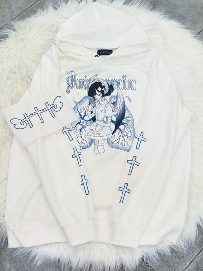 ブラックホワイトクロス柄グラフィックパーカー