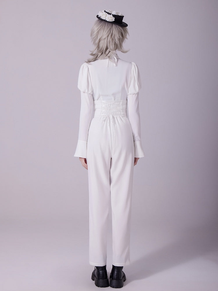 White Corset Belt High-Waist Ouji Lolita Pants - DevilInspired Exclusive Collection