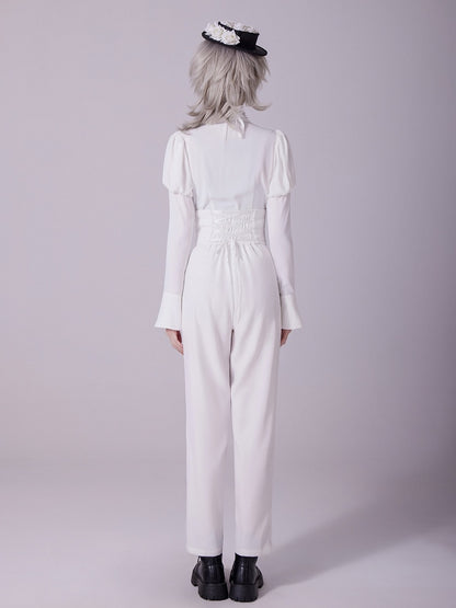 White Corset Belt High-Waist Ouji Lolita Pants - DevilInspired Exclusive Collection