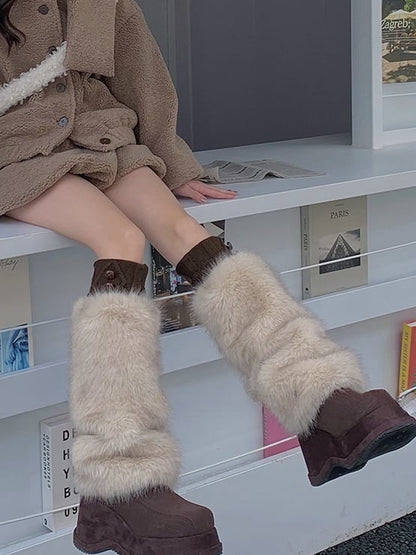 White/Beige/Black/Light Camel Plush Leg Warmers